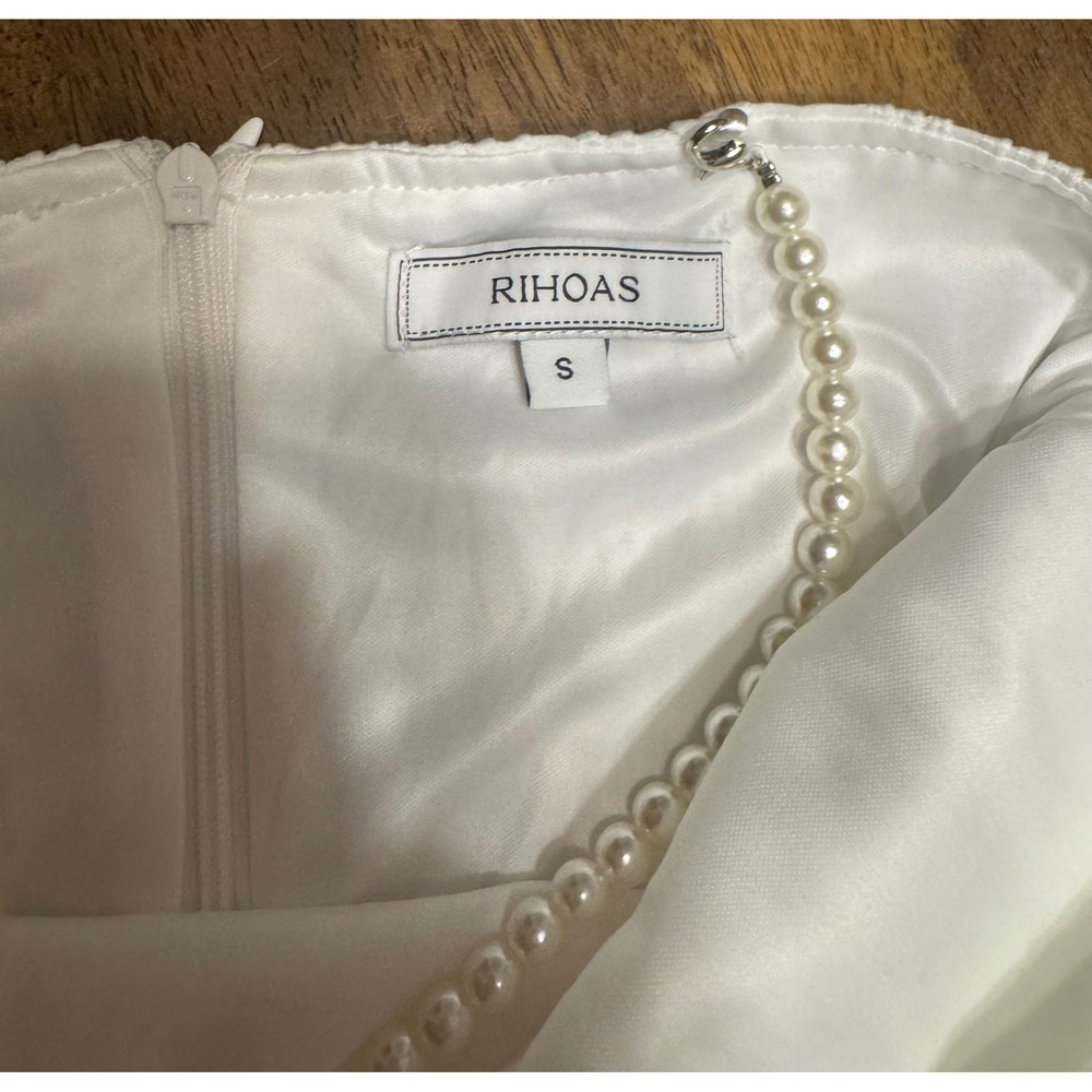 RIHOAS White Midi Dress Pearl Strap Sleeveless Bodycon Party Size S - Picture 3 of 10